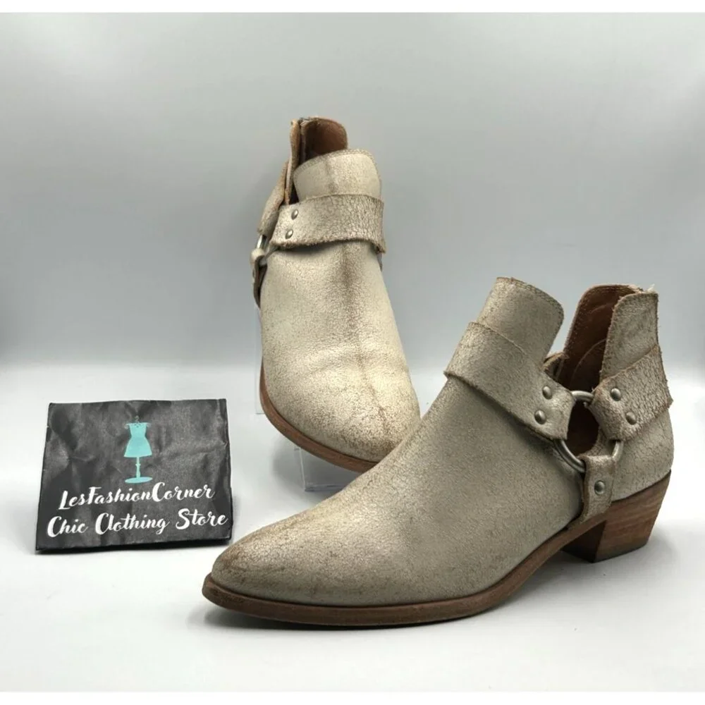 Frye Women Distressed Beige Leather Ray Harness Western Ankle Boots Sz 9.5 3255 - Picture 9 of 16